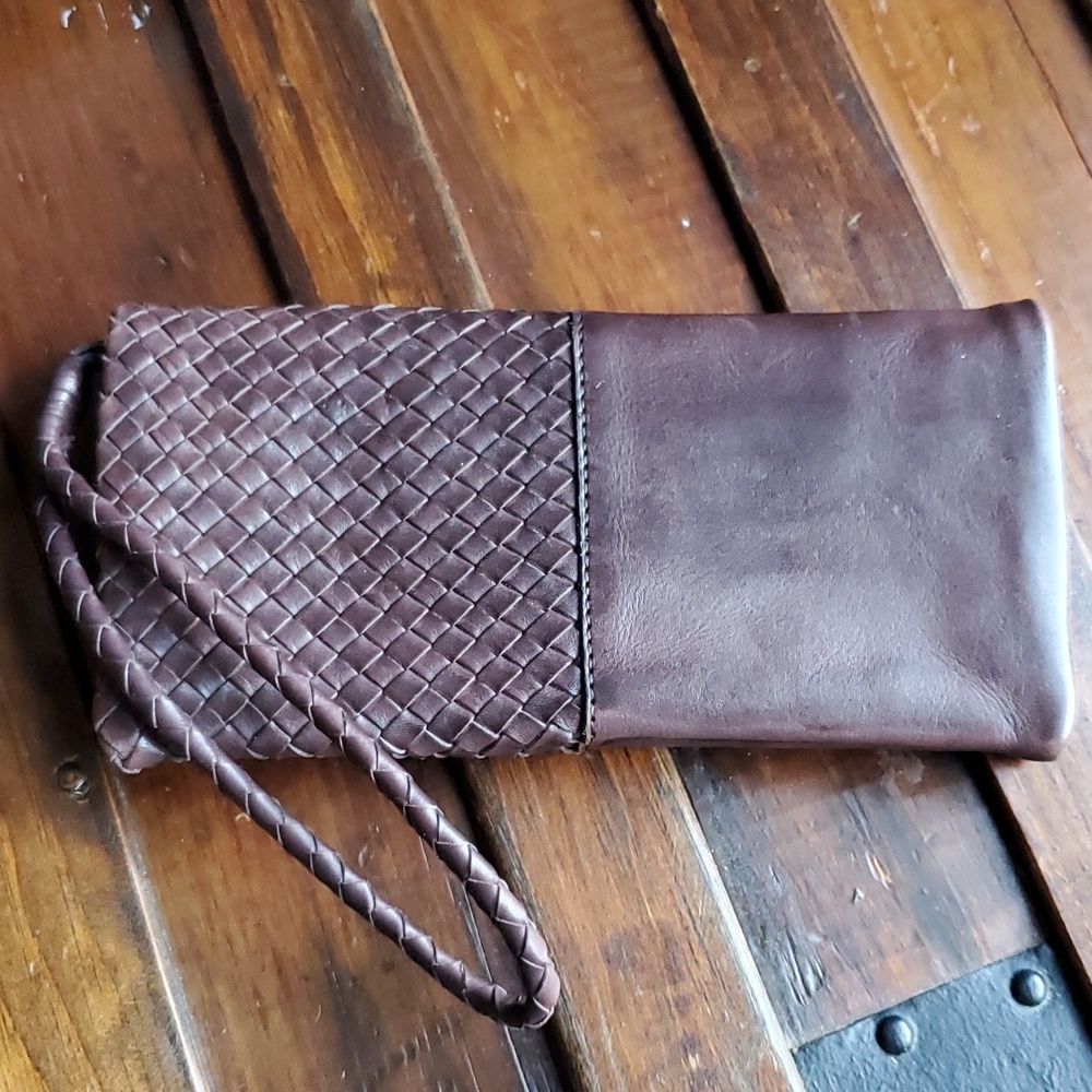 Braided leather wristlet wallet. Dark brown, super soft leather.